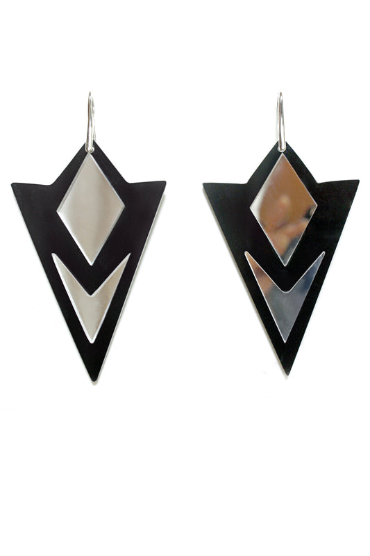 Acrylic Earrings, Perspex Earrings, Black/Mirror Acrylic, Gift For Her, Geometric Earrings - Enna Jewellery - 1