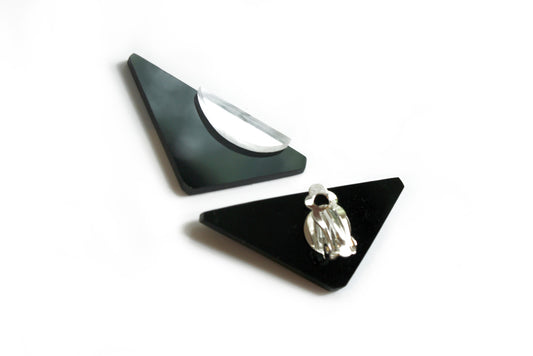 Black Small Acrylic Earrings, Perspex, Geometric Design, Simplicity,