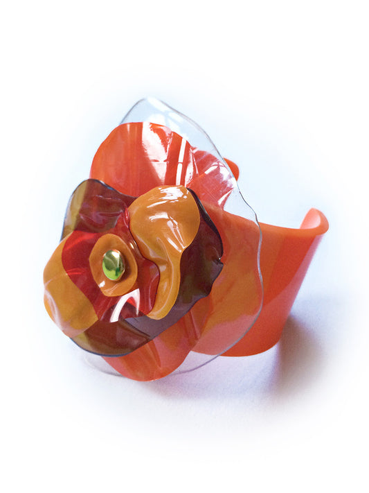 Orange Plastic Bottle Flower Cuff Bracelet