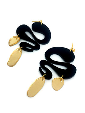Black Wavy Drop Statement Earrings Enna Jewellery