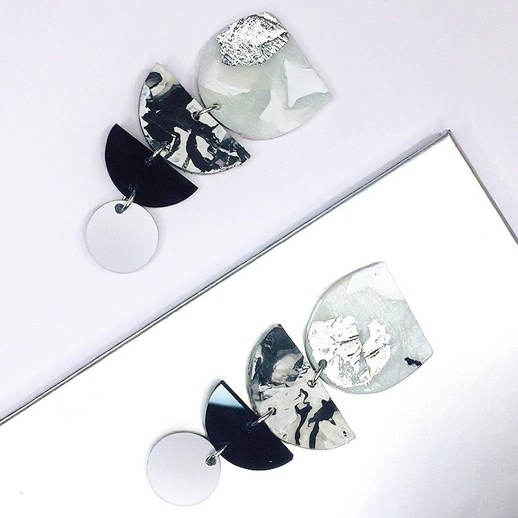 Recycled Silver Flake Marble Tiered Clip-On Earrings