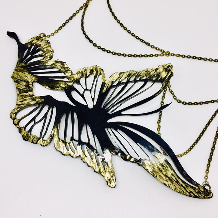 Bib Butterfly Necklace With Gold Embellishment