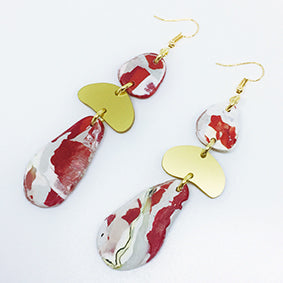 Red Marble Gold Three Tiered Eco Earrings